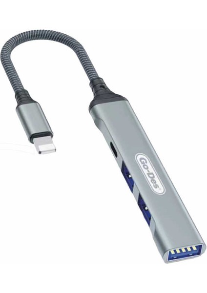 Go Des GD-UC703 Lightning Hub 4 In 1 USB Çoğaltıcı Adaptör Çoklu USB Istasyonu Tak & Çalıştır