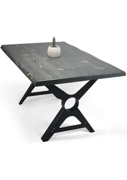 Doğal Ağaç Masif Kütük Masa Yemek Masası (Metal Ayak) 75CM x 165CM