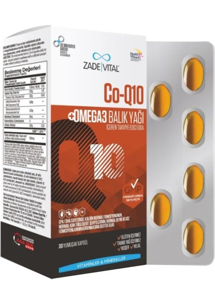 CO-Q10 Omega3 Balık Yağı Içeren Takviye Edici Gıda 30 Kapsül