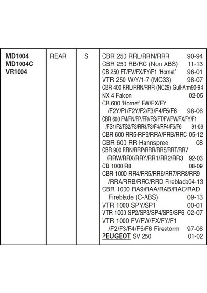 Hon. CBR250 11-13 CBR1000 Rr 04-07 Ebc Arka Disk