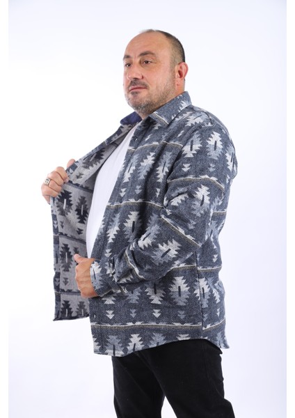 Oduncu Gömlek Mc Three Rug Print 22212-INDIGO fiyatları