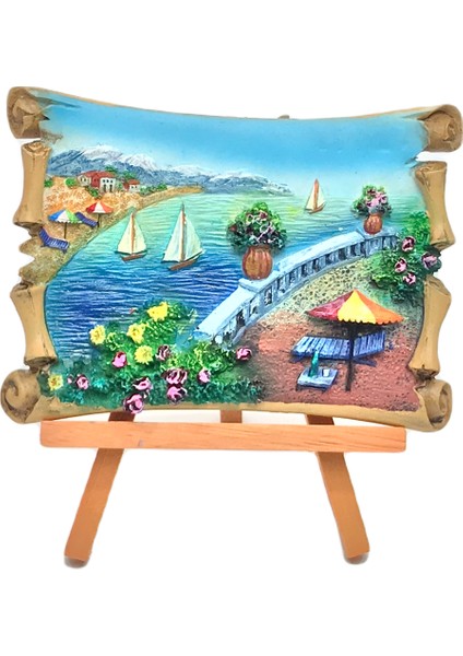 Muhtelif Polyester 3D Kabartma Deniz Manzara Temalı Masa Üstü Standlı Tablo 9X12CM