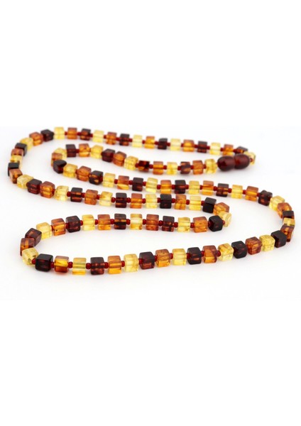 Kareküp Kesimli Gerçek Damla Kehribar Kolye 55 cm