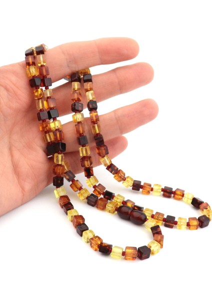 Kareküp Kesimli Gerçek Damla Kehribar Kolye 55 cm modelleri