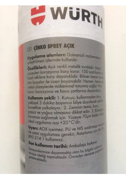 Çinko Renk Sprey Boya Çinko Açık Renkli 400 Ml Germany