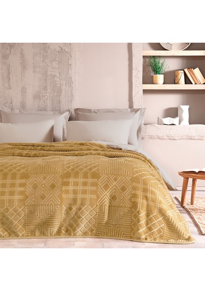 Bedding Nova Çift Kişilik Emboss Battaniye - Hardal