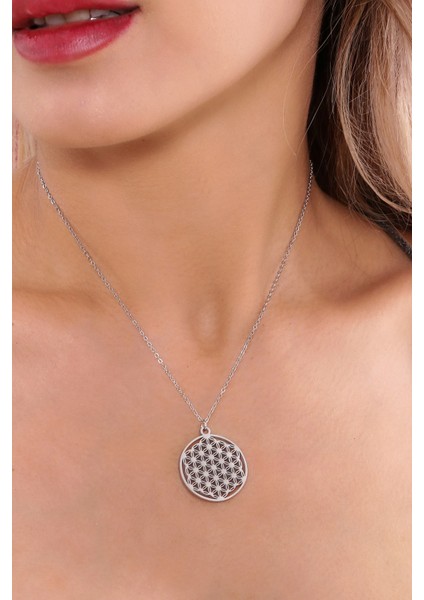 Kadın Çelik Altın Kaplama Yaşam Çiçeği Gümüş Renk