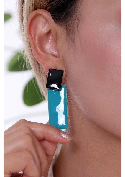 925 Ayar Gümüş Uzun Kare Küpe Turkuaz fiyatları