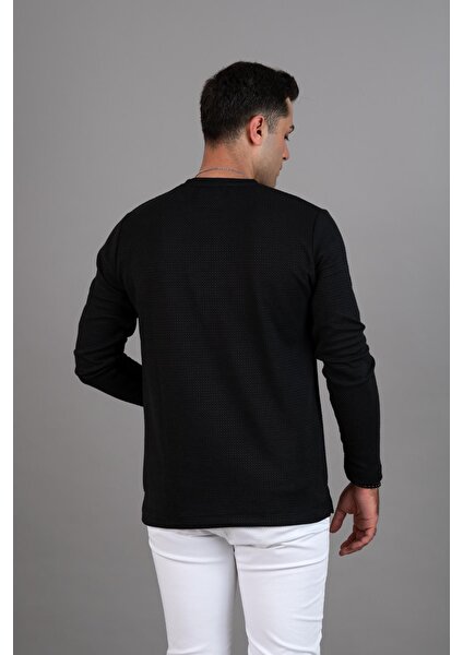 Slimfit Armürlü Likralı Sıfır Yaka Uzun Kol Erkek Sweatshirt