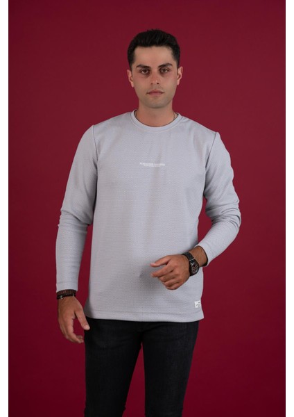 Slimfit Armürlü Likralı Sıfır Yaka Uzun Kol Erkek Sweatshirt