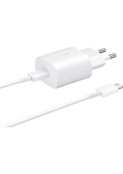 Galaxy M23 Fast Charging 25W Type-C Çıkışlı Kablolu Şarj Aleti Beyaz(Samsung Türkiye Garantili)