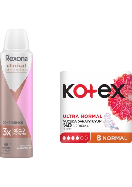 Antiperspirant Kadın Sprey Deodorant Clinical Protection 150 Ml + Kotex Ped Ultra Normal 8'Li fiyatları