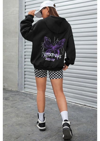 Unisex Butterfly & Letter Graphic Baskılı Sweatshirt modelleri