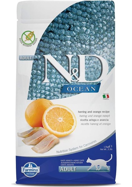 Ocean Kuru Kedi Maması, Ringa Balığı ve Portakallı, Yetişkin, 1.5 kg