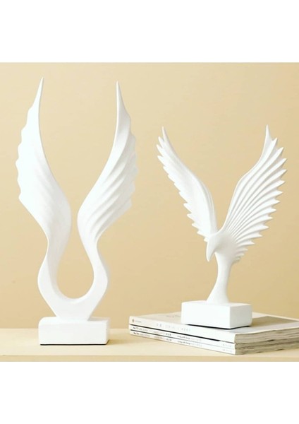 Soyut Kanat ve Soyut Kuş 2'li Set Heykel ( Beyaz )