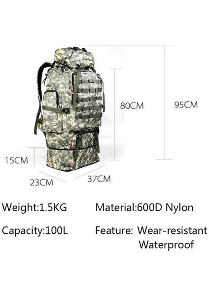 100L Büyük Yürüyüş Tırmanma Sırt Çantaları Kamuflaj Softback Sırt Çantası Erkekler ve Kadınlar Için Spor Çantaları Kamp Seyahat Sırt Çantası XA105Y (Yurt Dışından)