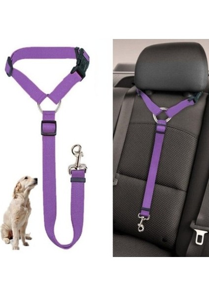Düz Renk İki-In-One Pet Araba Koltuğu Kemer Naylon Kurşun Tasma Arka Koltukta Emniyet Kemeri Ayarlanabilir (Yurt Dışından)