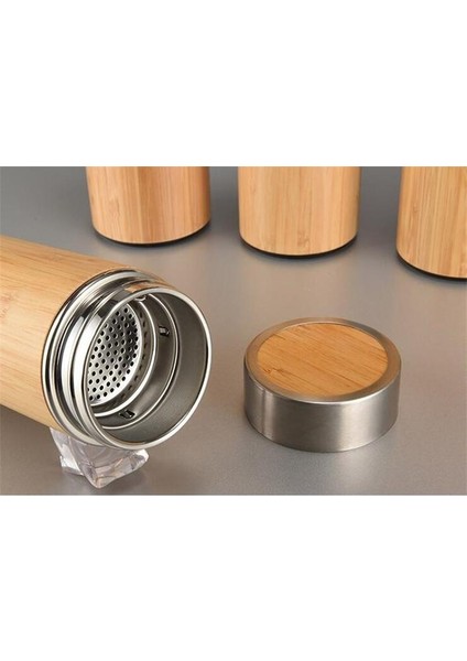 Doğal Bambu Tumbler 450 ml Paslanmaz Çelik Astar Termos Şişe Vakum Şişeleri Yalıtımlı Şişeler Bambu Kupası Çay | Vakumlu Şişeler Vetermoslar (Yurt Dışından)