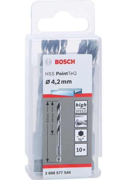 Pointeq 4,2mm 1/4 Adap. Metal Matkap Ucu 10'lu 2608577544 Bosch