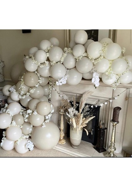 Pastel Beyaz Gri Balon 100 Adet + 5 Mt. Balon Zinciri