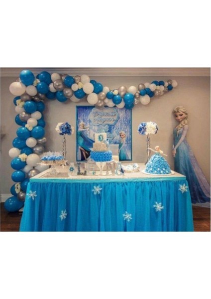 12 Inç 100 Adet Metalik Mavi-Gümüş-Beyaz Balon + 5 mt Balon Zinciri