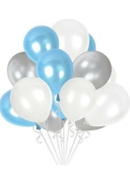 30 Adet 12 Inç Metalik Parti Balonu Metalik Açık Mavi Beyaz Gümüş