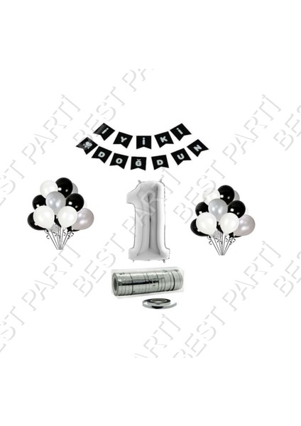 Rafya Ipli 1 Yaş Gümüş Folyo Balon Set Doğum Günü