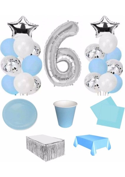 Mavi Gümüş 6 Yaş Lüks Hazır Doğum Günü Seti