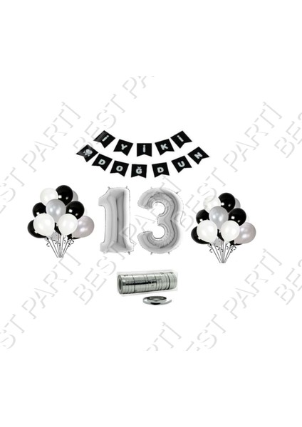 Rafya Ipli 13 Yaş Gümüş Folyo Balon Set Doğum Günü