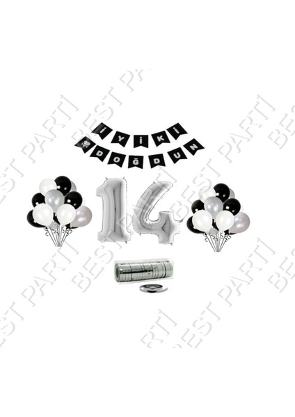Rafya Ipli 14 Yaş Gümüş Folyo Balon Set Doğum Günü