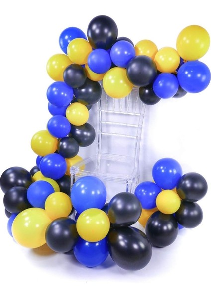 100 Adet 12 Inç Siyah Koyu Mavi Sarı Balon Zinciri +5 Metre Balon Zinciri