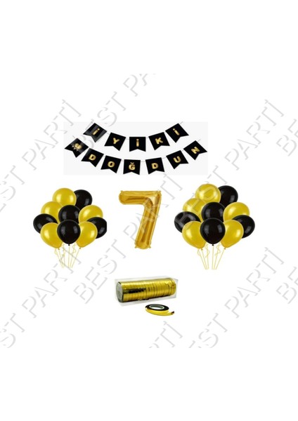 Rafya Ipli 7 Yaş Gold Folyo Balon Set Doğum Günü