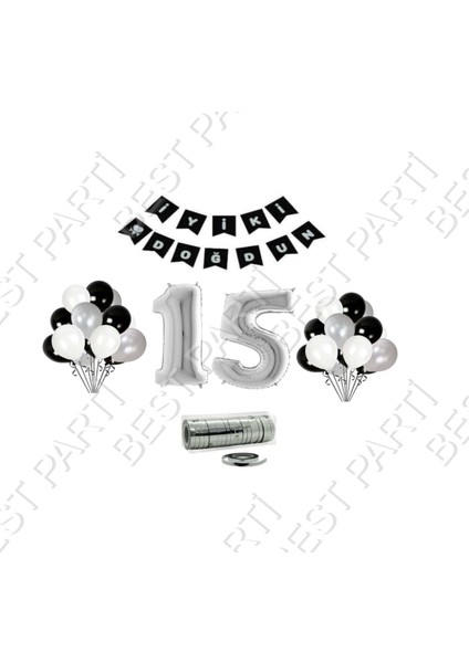 Rafya Ipli 15 Yaş Gümüş Folyo Balon Set Doğum Günü