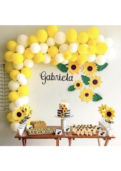 100 Adet Metalik Sarı,beyaz Balon+ 5 mt Balon Zinciri