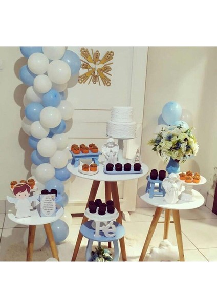 Makaron Mavi Pastel Beyaz Balon Zinciri 70 Adet