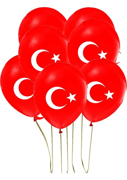 30 Adet Türk Bayraklı Kırmızı Baskılı Balon 23 Nisan - 29 Ekim Süslemesi