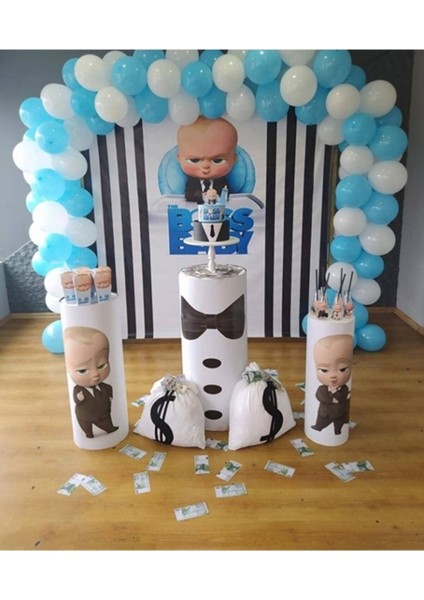 Patron Bebek Konsepti - Pastel Mavi - Pastel Beyaz Balon Zincir 50 Adet