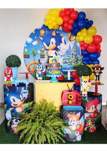 Sonic Temalı Metalik Lacivert Sarı Kırmızı Balon Zinciri Seti 50 Adet