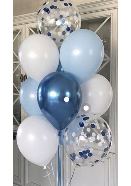 Mavi-Beyaz Konfetili Balon Seti