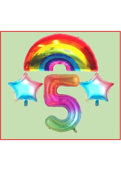 Gökkuşağı Yıldız Temalı 5 Yaş Doğum Günü Parti Seti