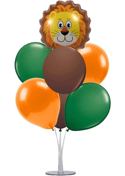 Safari Hayvan Temalı Balon (Aslan) ve 7 Li Balon Standı