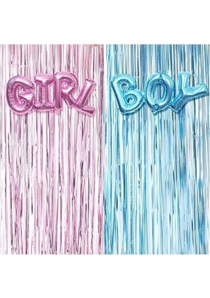 Girl Boy Folyo Balonlu Mavi Pembe Arka Fon Seti