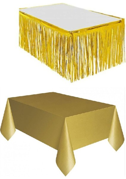 Gold Metalize Masa Etegi + Plastik Gold Masa Örtüsü