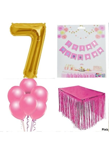 Doğum Günü Parti Seti 7 Rakam Pembe Konsept