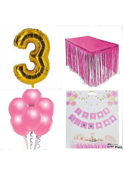Doğum Günü Parti Seti 3 Rakam Pembe Konsept