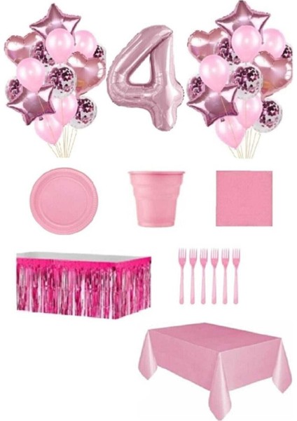 Pembe Renk 4 Yaş Doğum Günü Seti