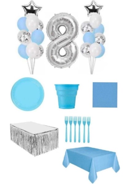 Mavi Renk 8 Yaş Doğum Günü Seti
