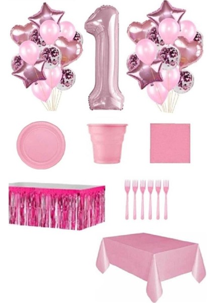 Pembe Renk 1 Yaş Doğum Günü Seti