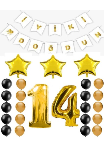 Iyiki Doğdun Yazılı 14 Yaş Gold Renk Doğum Günü Parti Seti