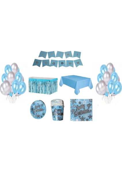 Iyi Ki Doğdun Doğum Günü Seti Mavi-Gümüş 8 Kişilik